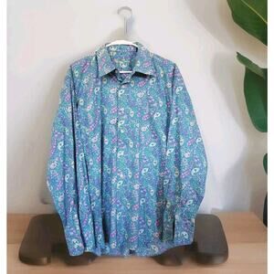 Alan Flusser Men's Button Front Floral Paisley Colorful Shirt Cotton NOWT